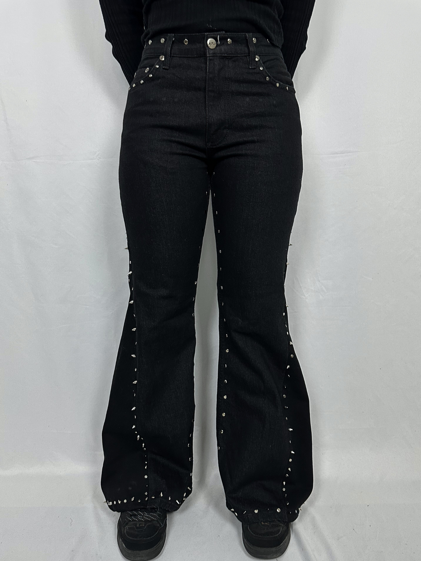 Studded Flare Denim Trousers