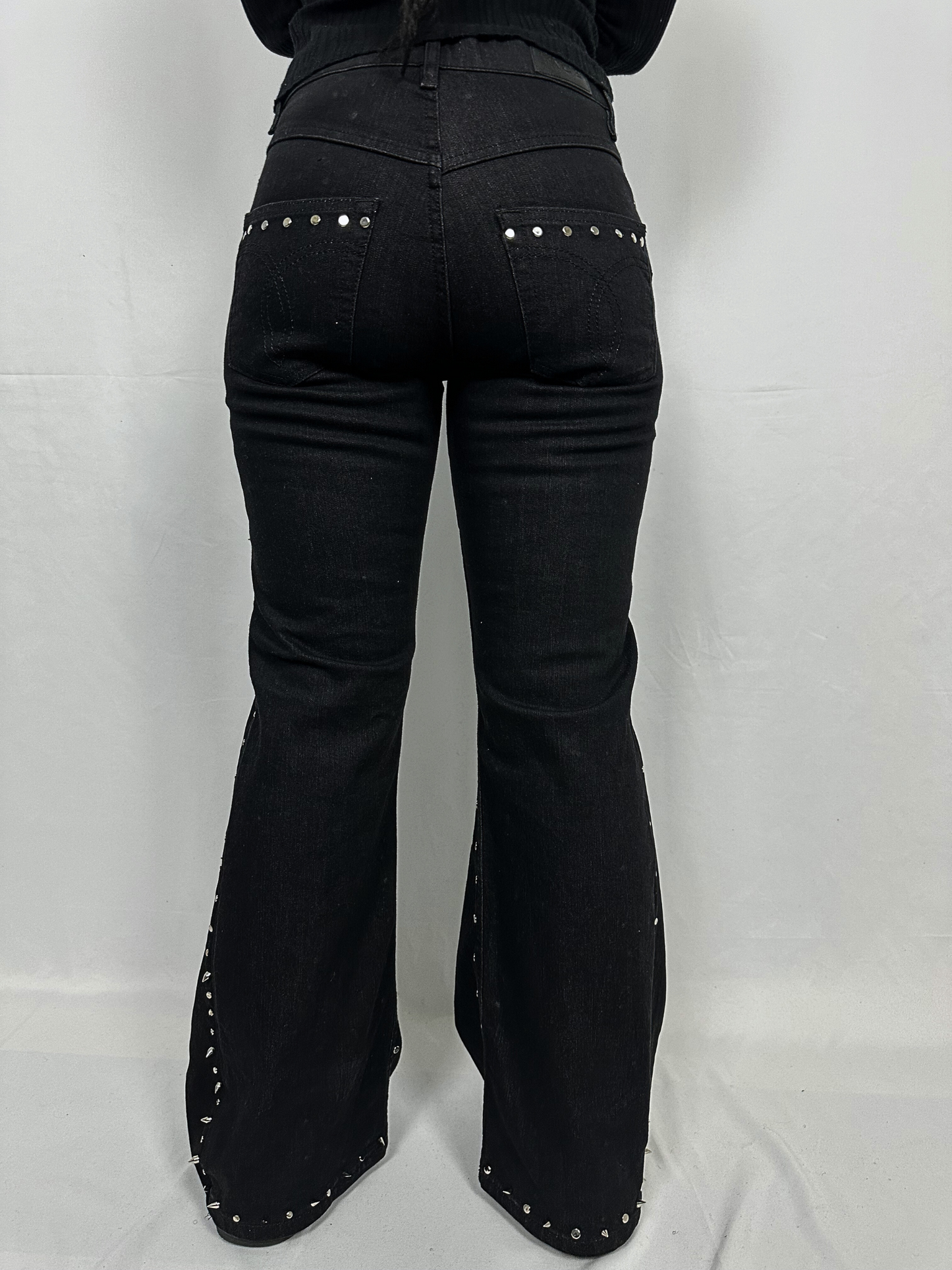 Studded Flare Denim Trousers