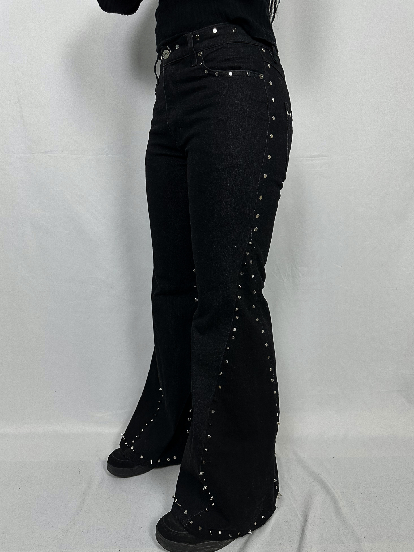 Studded Flare Denim Trousers