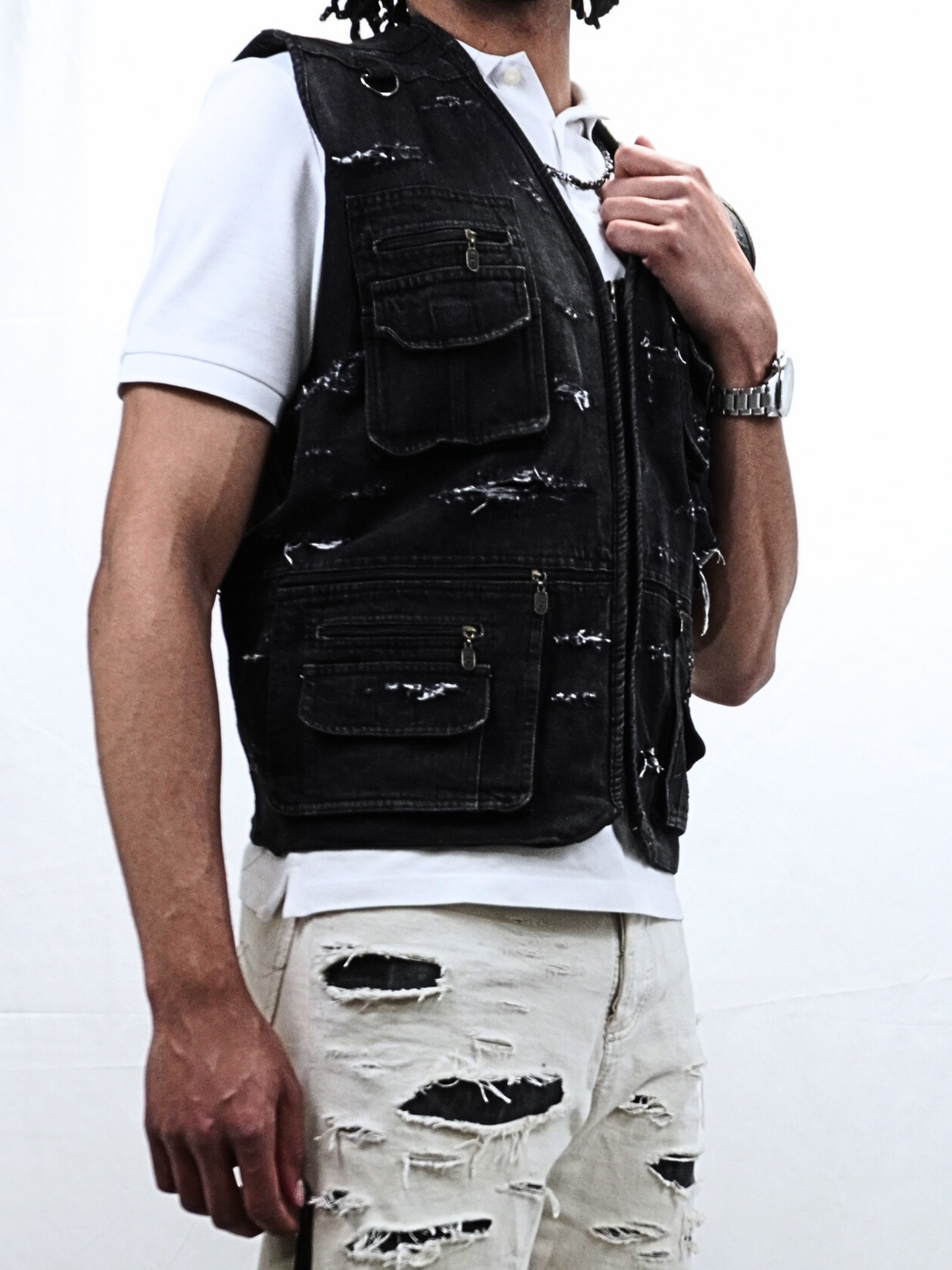 Multi-Pocket Distressed Utility Vest