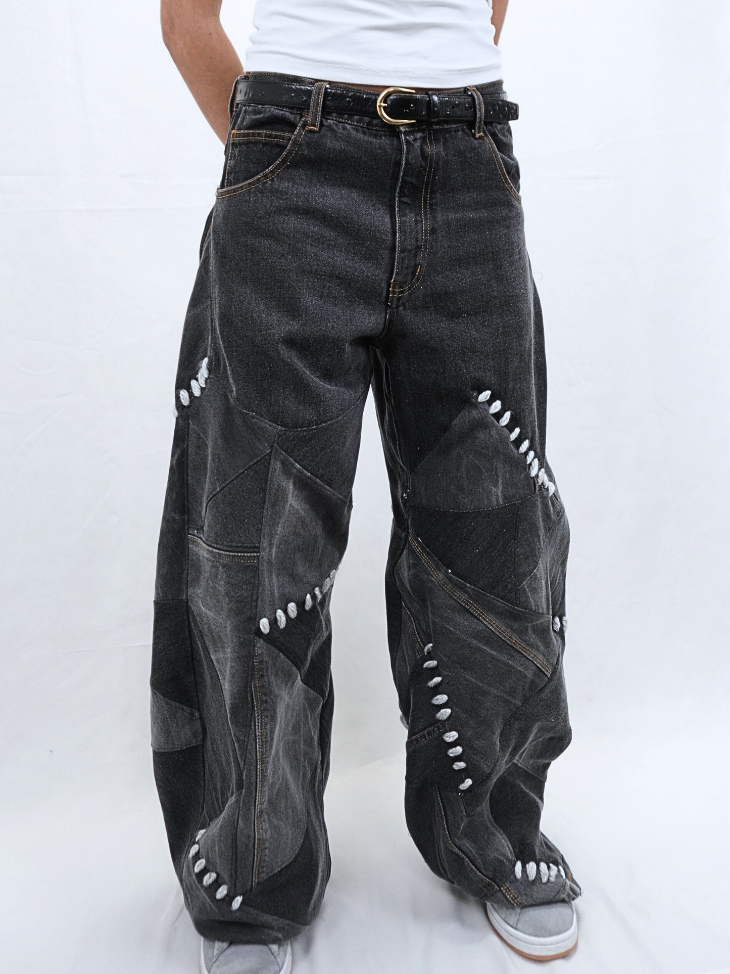 Panel-Stitched Denim Pants