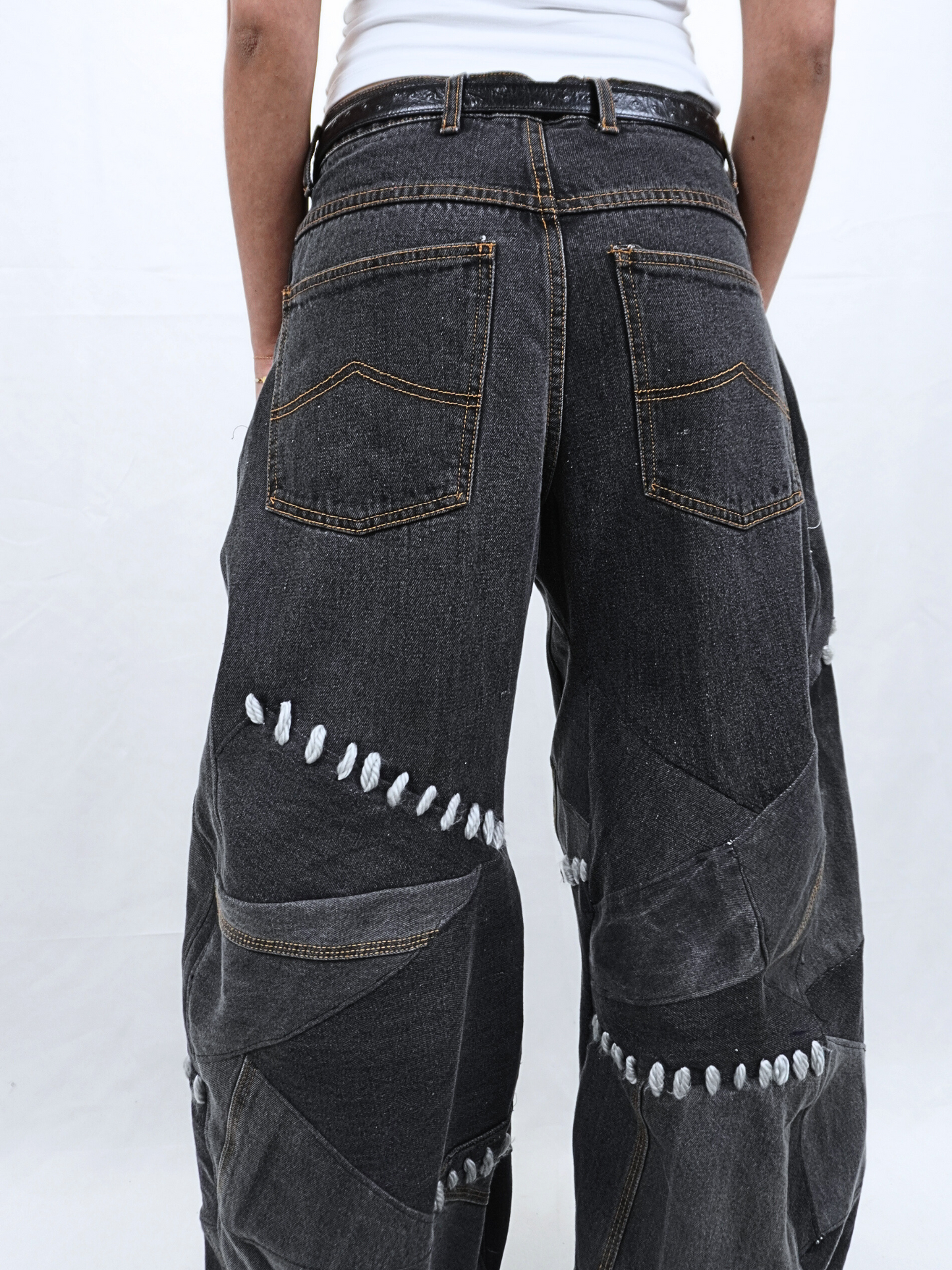 Panel-Stitched Denim Pants