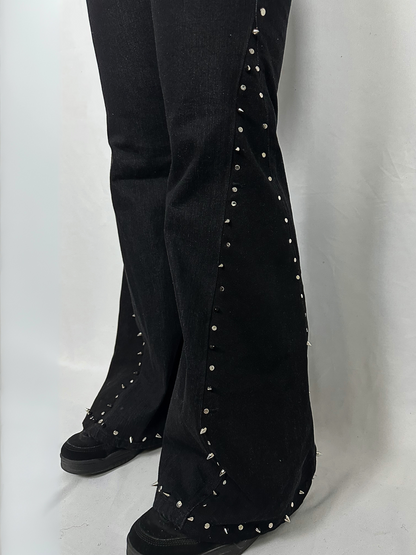 Studded Flare Denim Trousers
