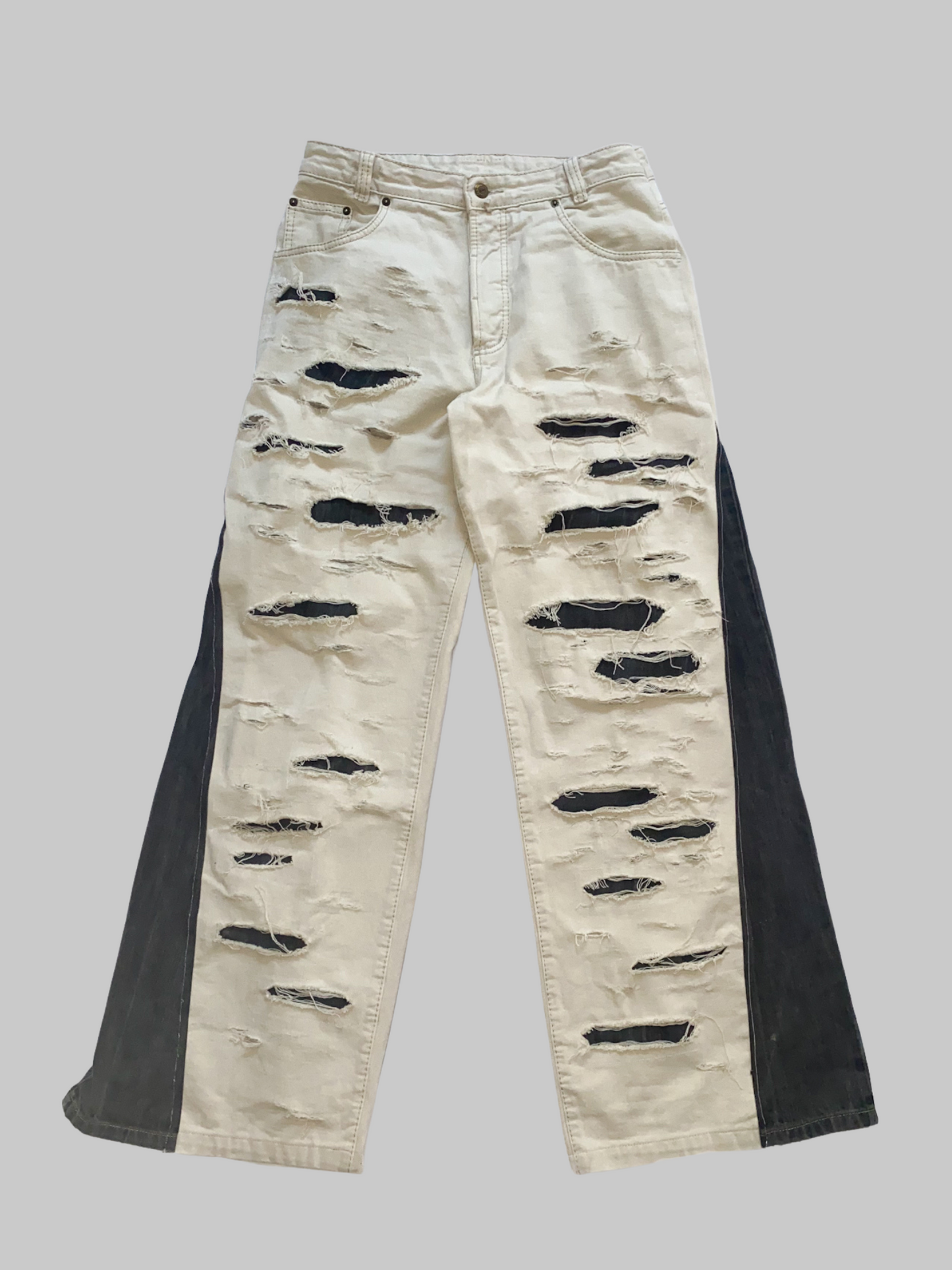 Contrast Panel Distressed Denim Pants