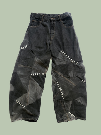 Panel-Stitched Denim Pants