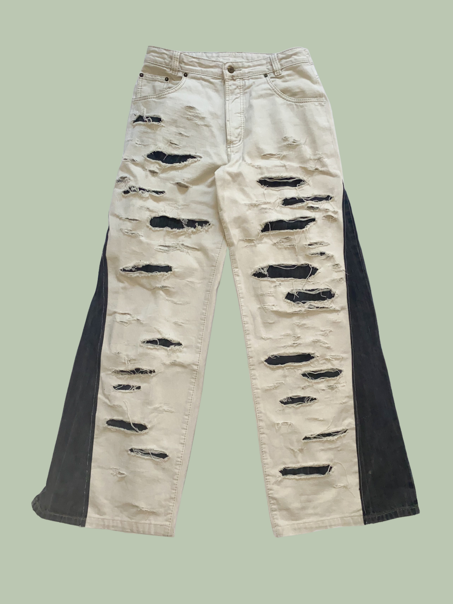 Contrast Panel Distressed Denim Pants
