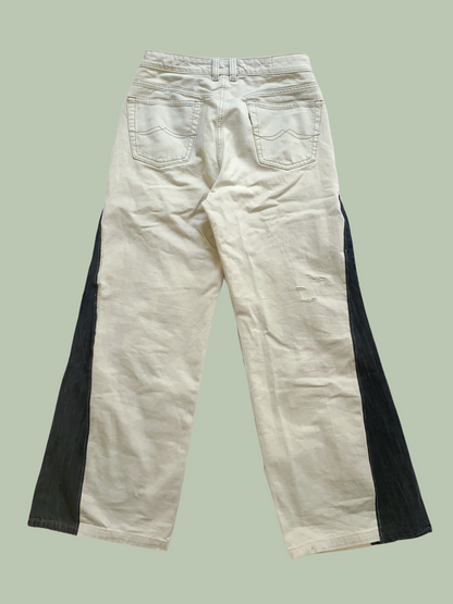 Contrast Panel Distressed Denim Pants