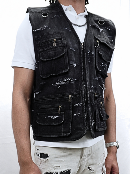 Multi-Pocket Distressed Utility Vest