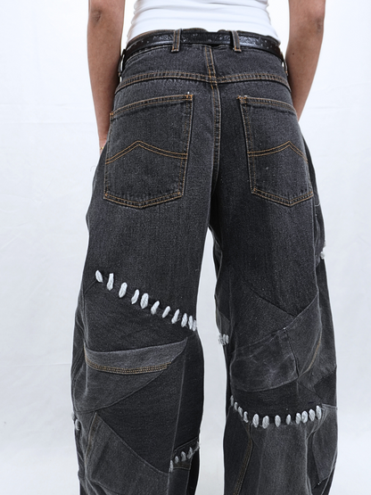 Panel-Stitched Denim Pants