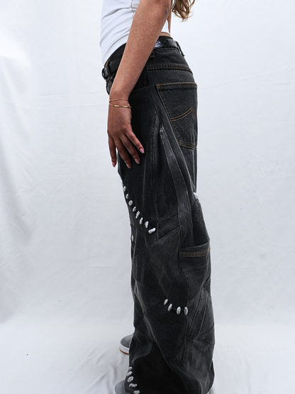 Panel-Stitched Denim Pants