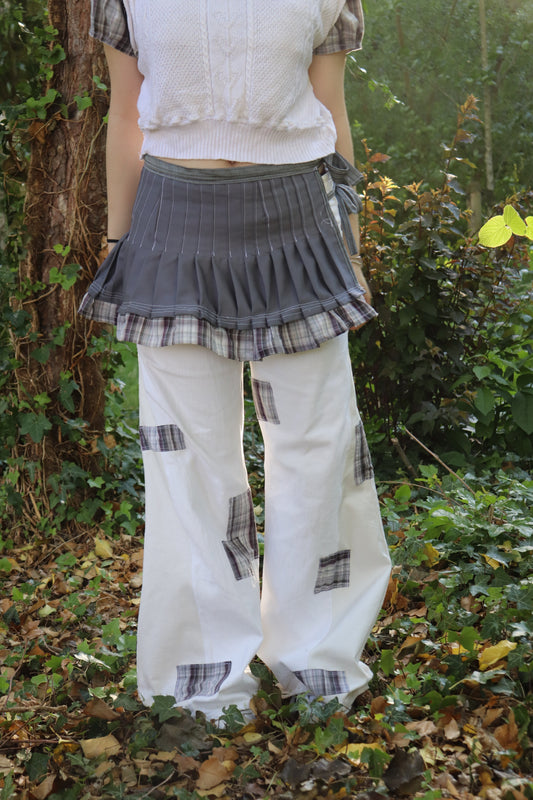 Layered Patch Pants with Pleated Overlay